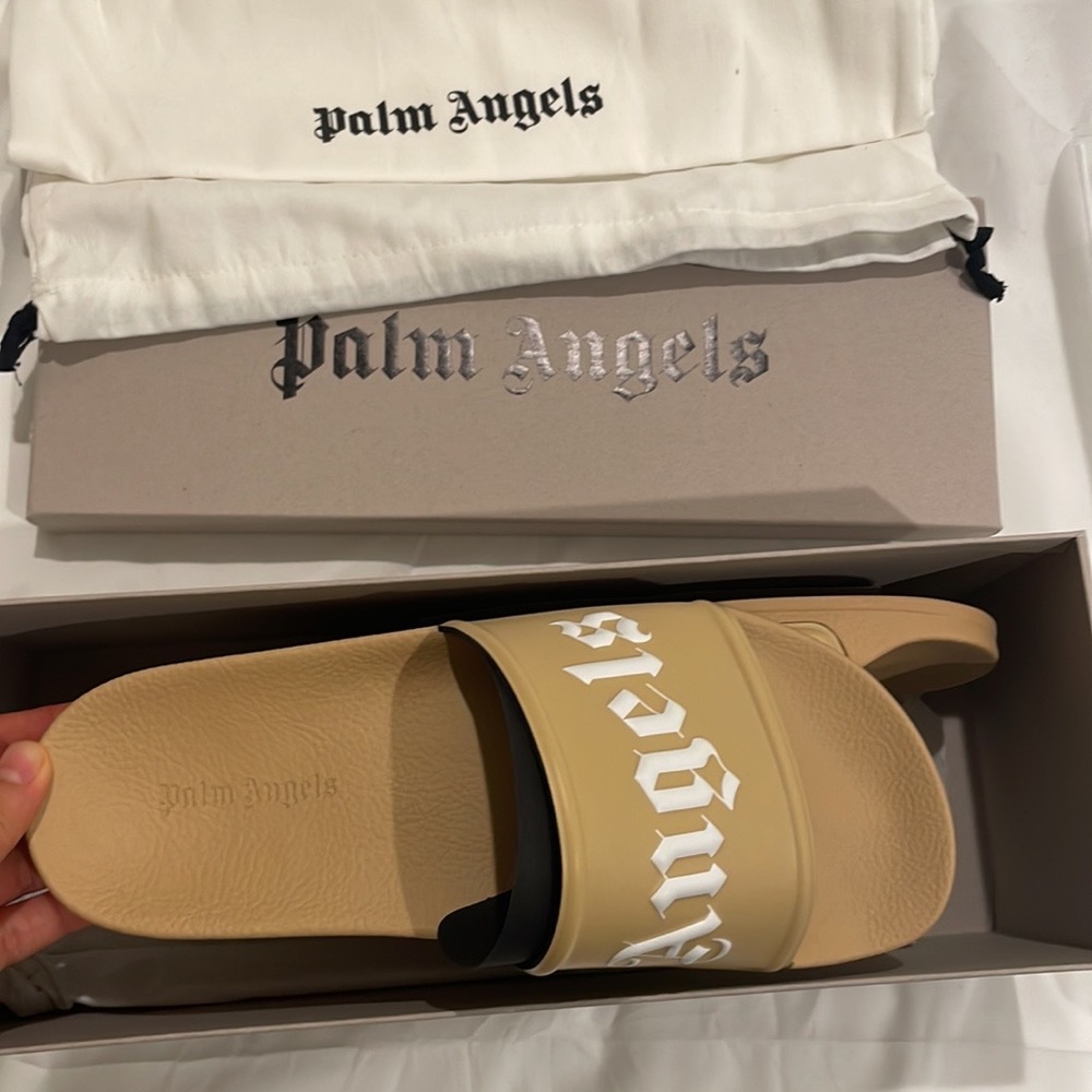 Palm Angels , Logo Pool Slides in Brown White